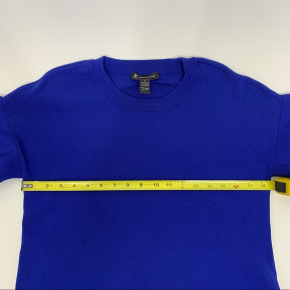 INC Macy’s Solid Cobalt Blue Stretchy Dressy Sweater  Tiered Ruffle Sleeve - Picture 14 of 16
